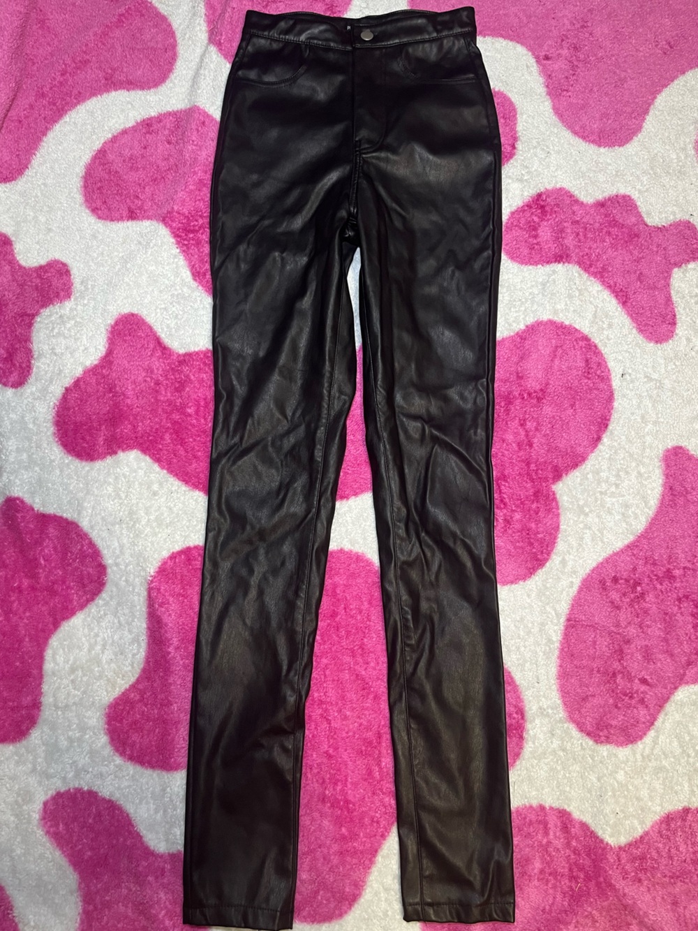 PrettyLittleThing Black Faux Leather Waistband Leggings